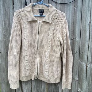 Vintage Designer’s Studio L Beige Knit Collared Sweater Cardigan